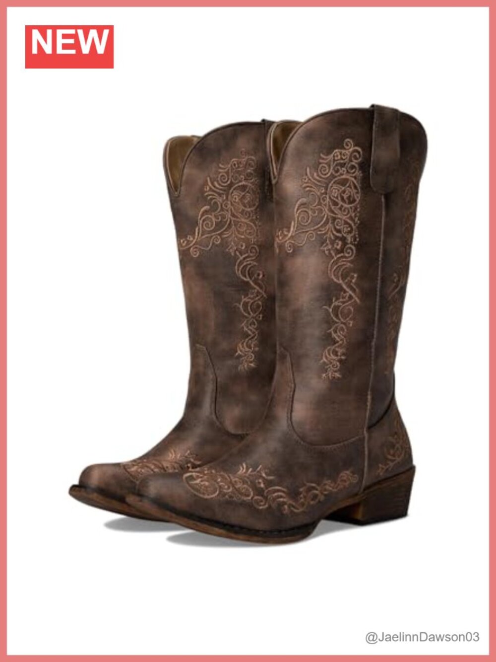 Women's Mid Calf Snip Toe Western Boots with Embroidery - 1.5" Heel